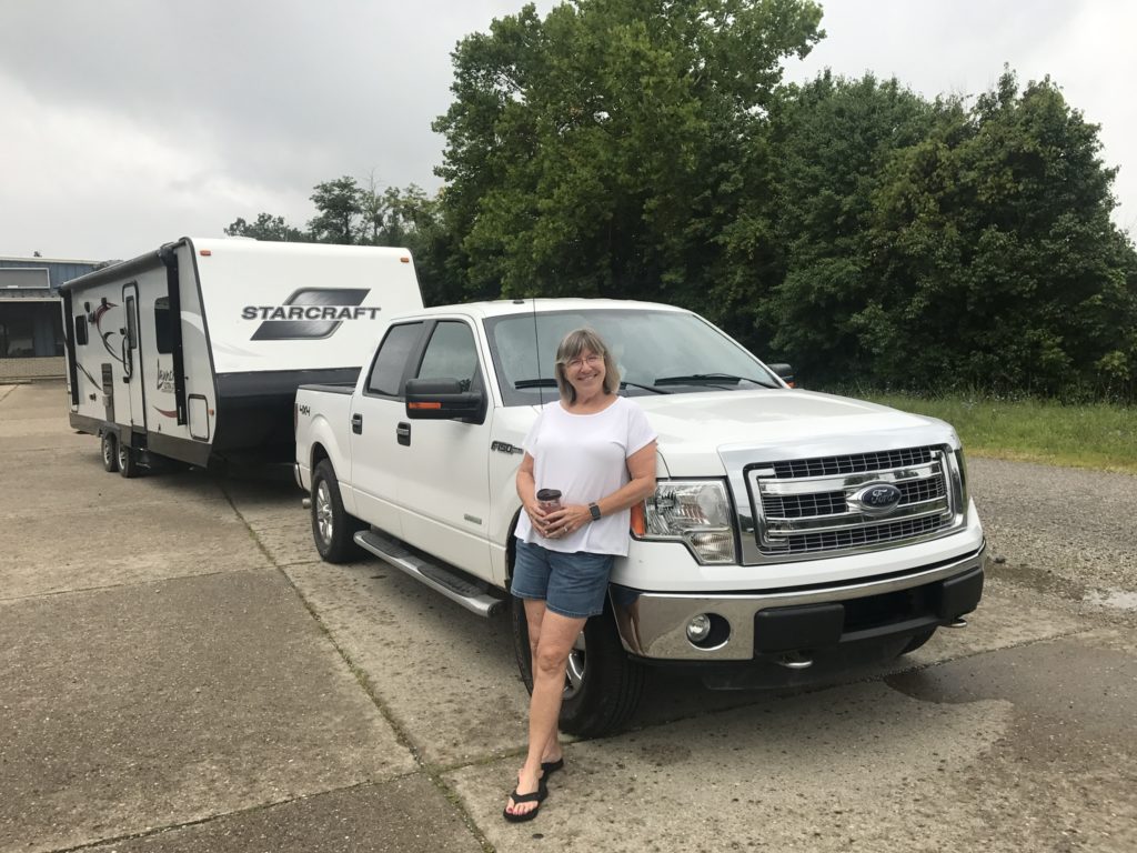 Woman with camper