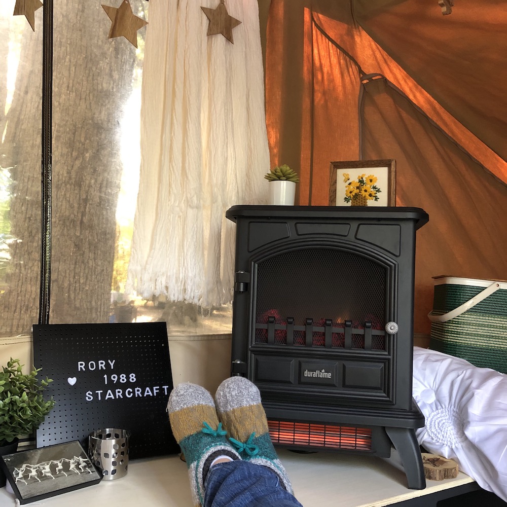 Relaxing in front of warm heater in Rory