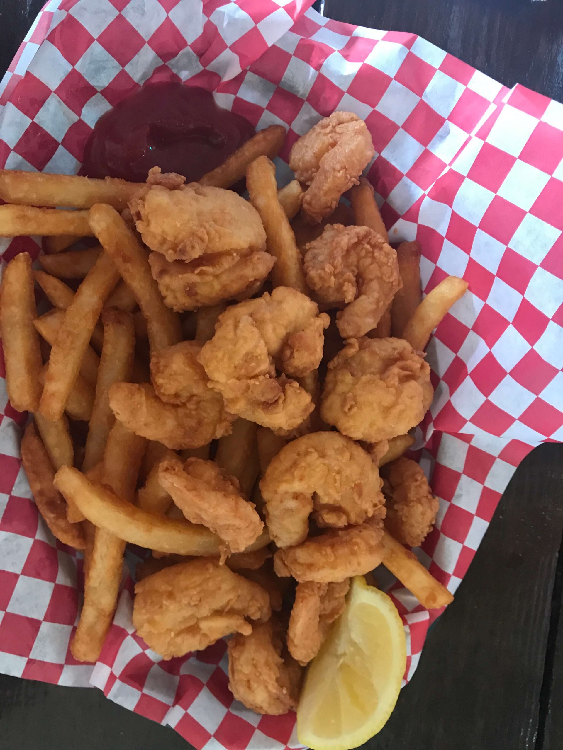 This is the shrimp basket.  There is also a dinner portion.  Enough for a hearty appetite.