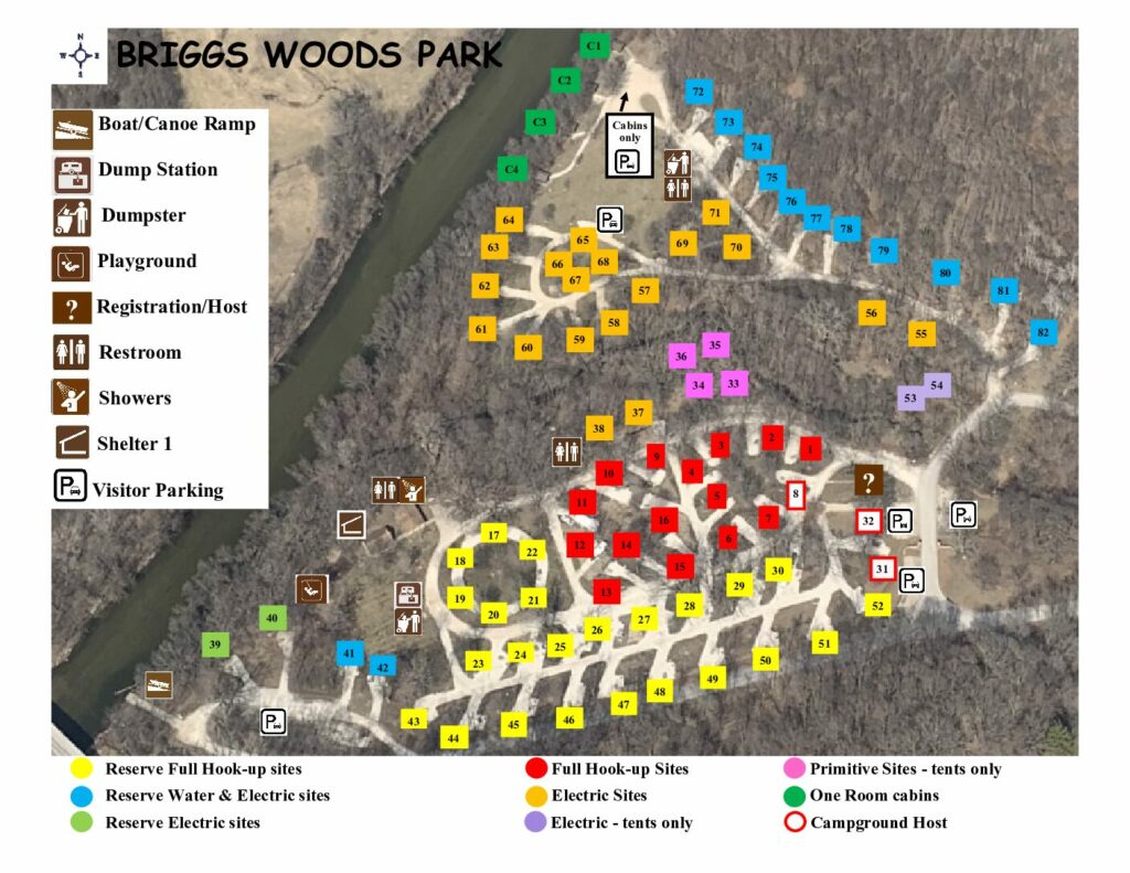 A satellite map of the campground with campsites documented on it.