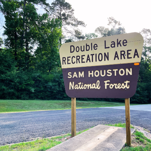 Entrance sign at Double Lake Recreation Area in the Sam Houston National Forest