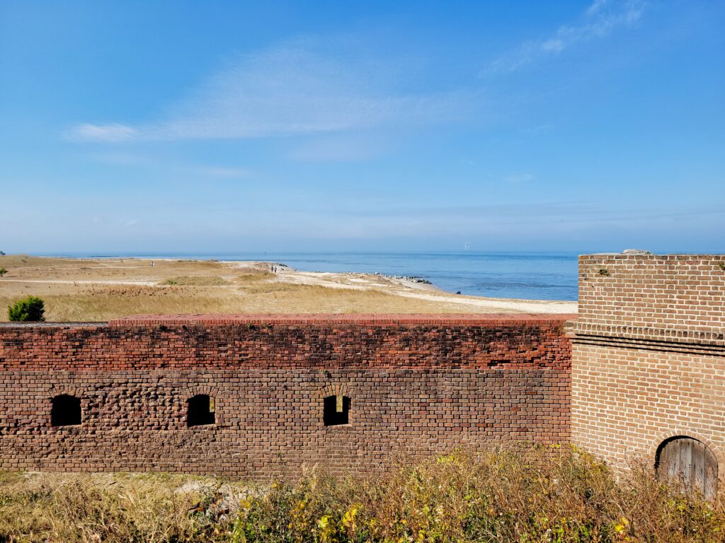 A view of the walls of Fort Clinch showing the different types and styles of bricks used as it was built.