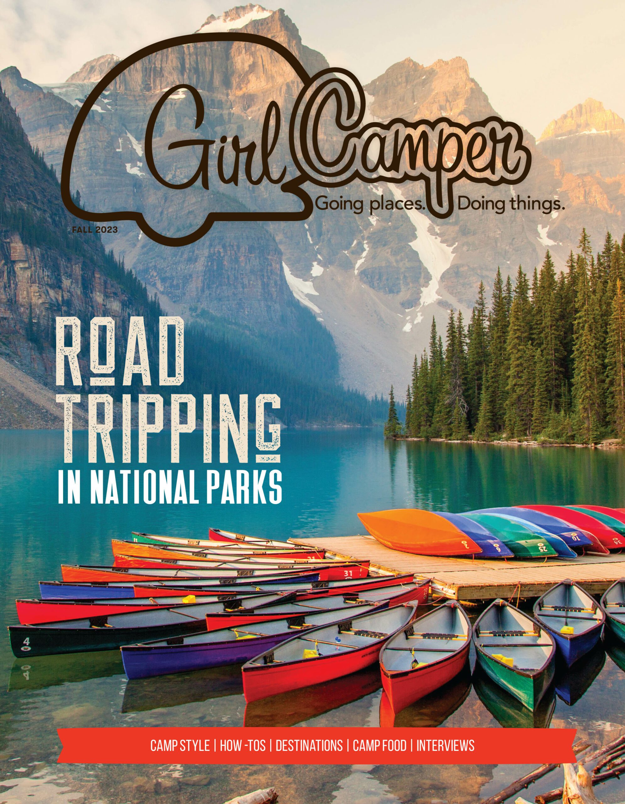 Fall 2023 magazine cover banff canoes Girl Camper Magazine Spring 2023 cover