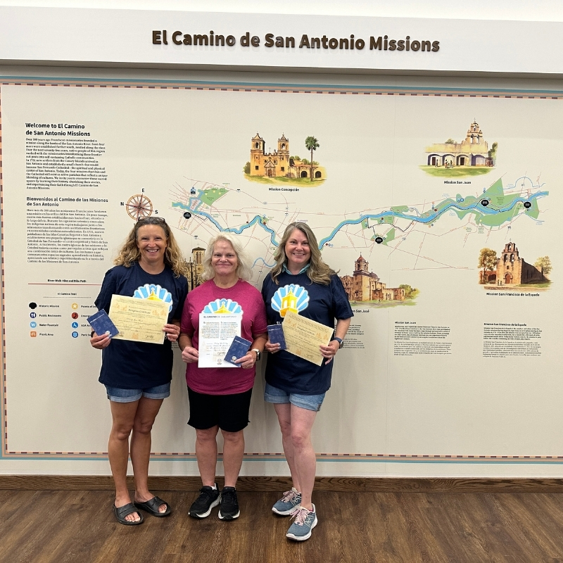 Lisa, Mary Sue, Mary Ann, getting our Mission Certificates